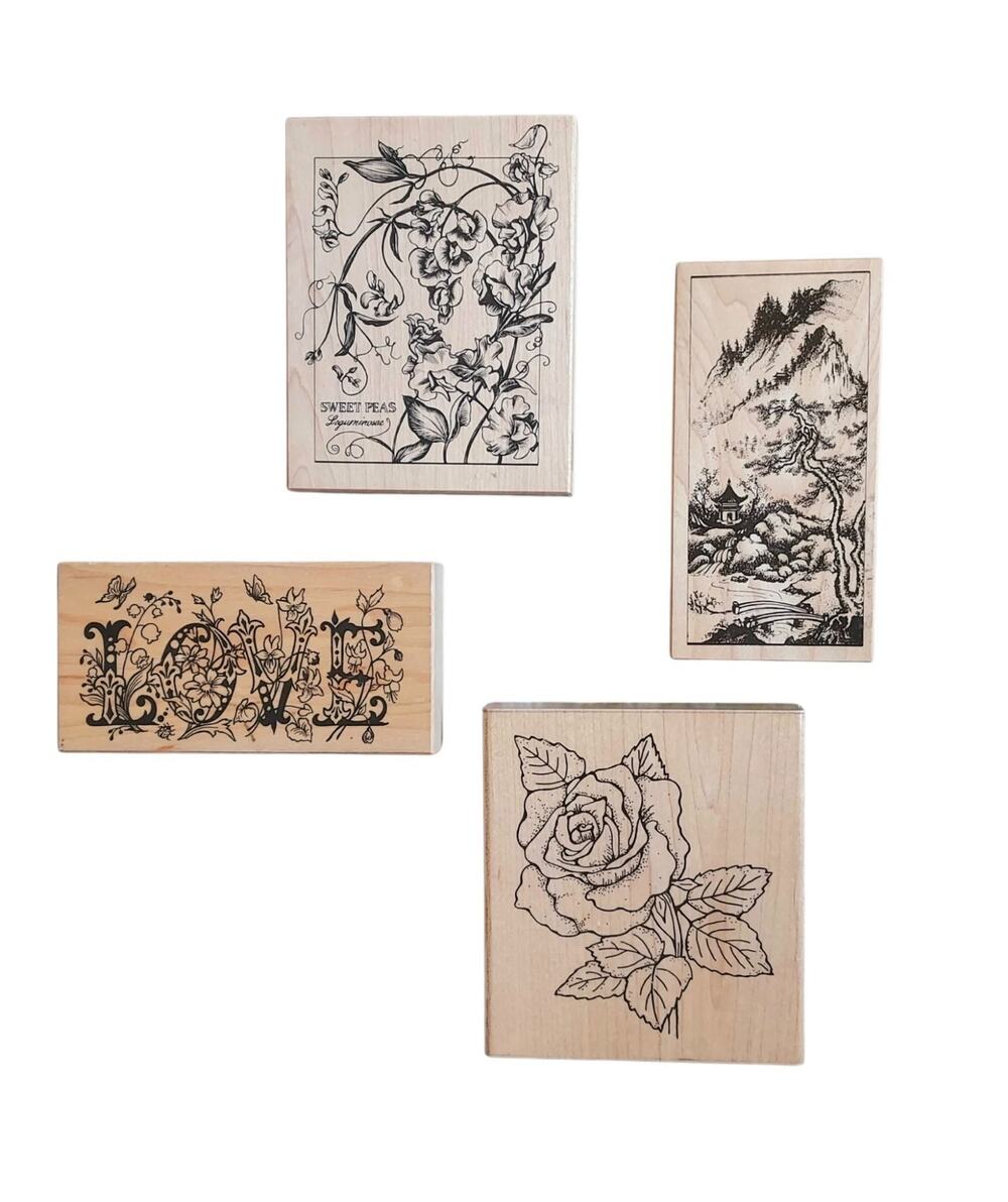 Retired PSX And JRL Assorted Lot Wooden Mount Rubber Stamps Botanical Japanese-4